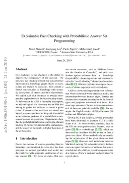 Explainable Fact Checking with Probabilistic Answer Set Programming
