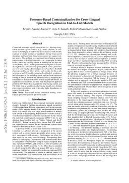 Phoneme-Based Contextualization for Cross-Lingual Speech Recognition in
  End-to-End Models