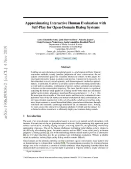 Approximating Interactive Human Evaluation with Self-Play for
  Open-Domain Dialog Systems