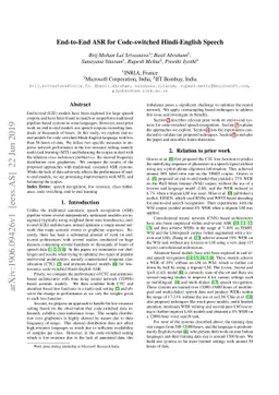 End-to-End ASR for Code-switched Hindi-English Speech
