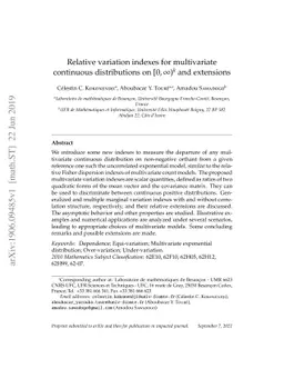 Relative variation indexes for multivariate continuous distributions on
  $[0,\infty)^k$ and extensions