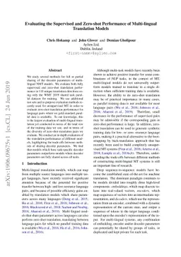 Evaluating the Supervised and Zero-shot Performance of Multi-lingual
  Translation Models