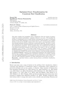 Optimized Score Transformation for Consistent Fair Classification