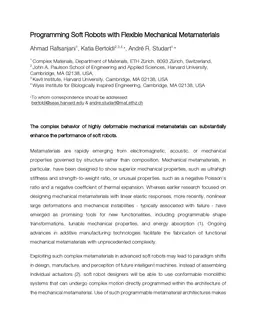 Programming Soft Robots with Flexible Mechanical Metamaterials