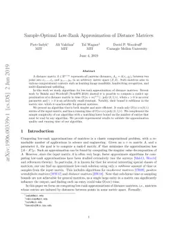 Sample-Optimal Low-Rank Approximation of Distance Matrices