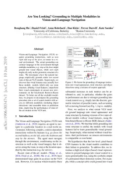 Are You Looking? Grounding to Multiple Modalities in Vision-and-Language
  Navigation