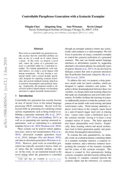 Controllable Paraphrase Generation with a Syntactic Exemplar