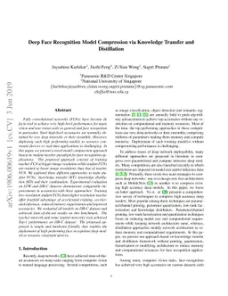 Deep Face Recognition Model Compression via Knowledge Transfer and
  Distillation