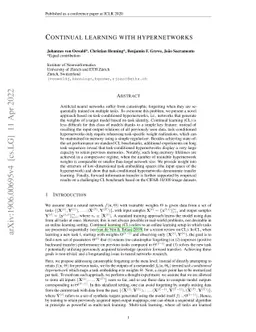 Continual learning with hypernetworks