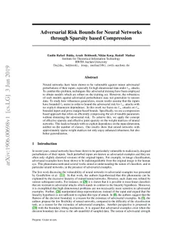 Adversarial Risk Bounds for Neural Networks through Sparsity based
  Compression