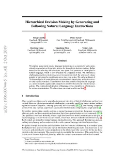 Hierarchical Decision Making by Generating and Following Natural
  Language Instructions