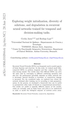 Exploring weight initialization, diversity of solutions, and degradation
  in recurrent neural networks trained for temporal and decision-making tasks
