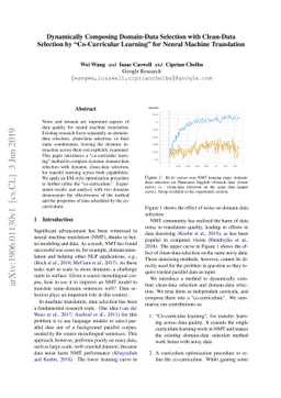 Dynamically Composing Domain-Data Selection with Clean-Data Selection by
  "Co-Curricular Learning" for Neural Machine Translation