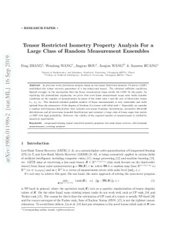 Tensor Restricted Isometry Property Analysis For a Large Class of Random
  Measurement Ensembles