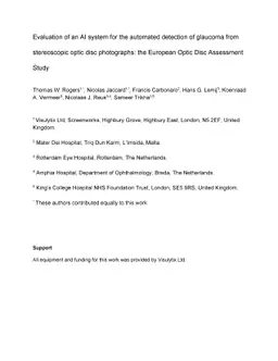Evaluation of an AI system for the automated detection of glaucoma from
  stereoscopic optic disc photographs: the European Optic Disc Assessment Study