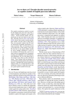 Are we there yet? Encoder-decoder neural networks as cognitive models of
  English past tense inflection