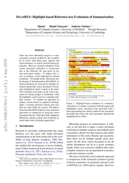 HighRES: Highlight-based Reference-less Evaluation of Summarization