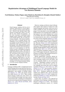 Regularization Advantages of Multilingual Neural Language Models for Low
  Resource Domains