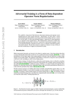 Adversarial Training is a Form of Data-dependent Operator Norm
  Regularization