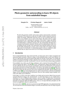 Photo-Geometric Autoencoding to Learn 3D Objects from Unlabelled Images