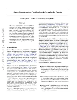 Sparse Representation Classification via Screening for Graphs