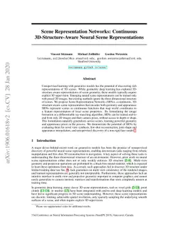 Scene Representation Networks: Continuous 3D-Structure-Aware Neural
  Scene Representations