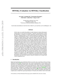 Off-Policy Evaluation via Off-Policy Classification