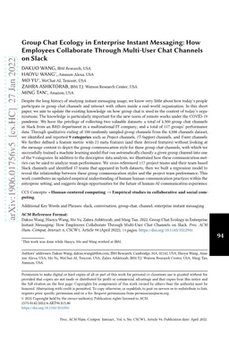 Group Chat Ecology in Enterprise Instant Messaging: How Employees
  Collaborate Through Multi-User Chat Channels on Slack
