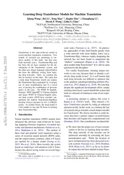 Learning Deep Transformer Models for Machine Translation