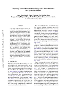Improving Textual Network Embedding with Global Attention via Optimal
  Transport