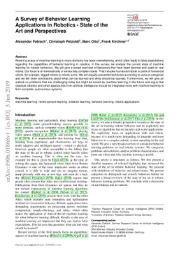 A Survey of Behavior Learning Applications in Robotics -- State of the
  Art and Perspectives
