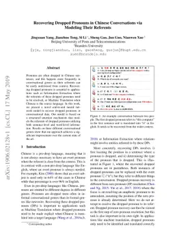 Recovering Dropped Pronouns in Chinese Conversations via Modeling Their
  Referents