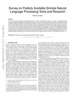 Survey on Publicly Available Sinhala Natural Language Processing Tools
  and Research