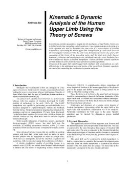 Kinematic & Dynamic Analysis of the Human Upper Limb Using the Theory of
  Screws