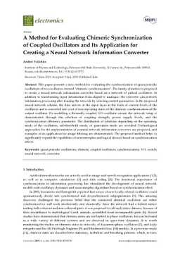 A Method for Evaluating Chimeric Synchronization of Coupled Oscillators
  and Its Application for Creating a Neural Network Information Converter