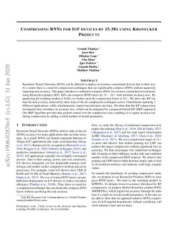 Compressing RNNs for IoT devices by 15-38x using Kronecker Products