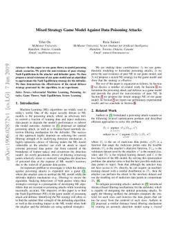 Mixed Strategy Game Model Against Data Poisoning Attacks