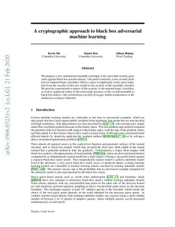 A cryptographic approach to black box adversarial machine learning