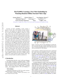 HowTo100M: Learning a Text-Video Embedding by Watching Hundred Million
  Narrated Video Clips