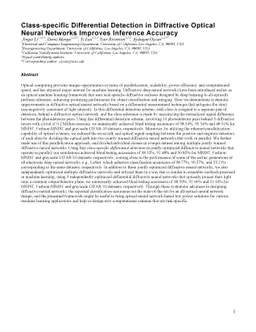 Class-specific Differential Detection in Diffractive Optical Neural
  Networks Improves Inference Accuracy