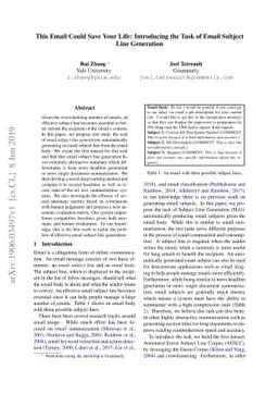 This Email Could Save Your Life: Introducing the Task of Email Subject
  Line Generation