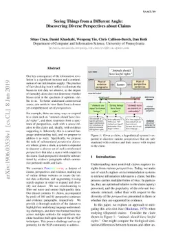Seeing Things from a Different Angle: Discovering Diverse Perspectives
  about Claims