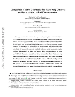 Composition of Safety Constraints For Fixed-Wing Collision Avoidance
  Amidst Limited Communications