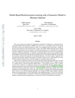 Model-Based Reinforcement Learning with a Generative Model is Minimax
  Optimal