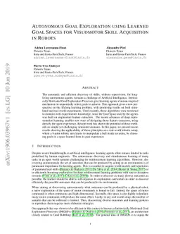 Autonomous Goal Exploration using Learned Goal Spaces for Visuomotor
  Skill Acquisition in Robots