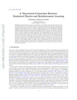 A Theoretical Connection Between Statistical Physics and Reinforcement
  Learning
