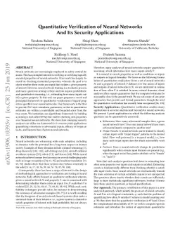 Quantitative Verification of Neural Networks And its Security
  Applications