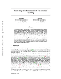 Beneficial perturbation network for continual learning