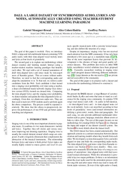 DALI: a large Dataset of synchronized Audio, LyrIcs and notes,
  automatically created using teacher-student machine learning paradigm
