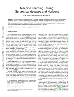 Machine Learning Testing: Survey, Landscapes and Horizons